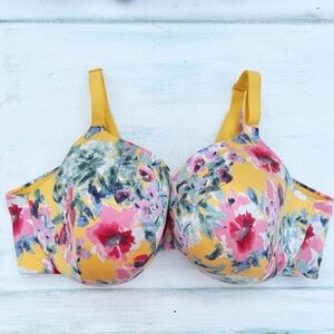 Cacique Floral Full Coverage Lined Underwire Balconette Bra Size 44DD